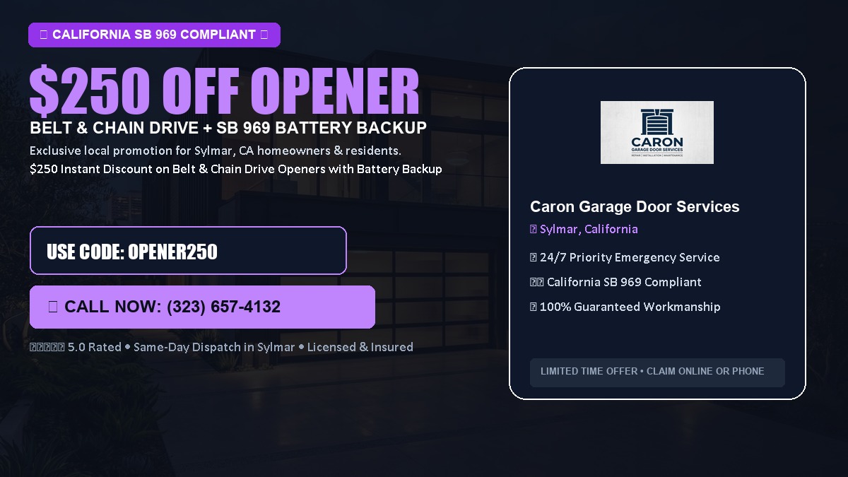$250 OFF Smart Garage Door Opener Installation (Belt & Chain Drive with California SB 969 Battery Backup) in Sylmar, CA